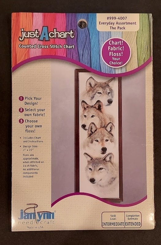 «The Pack» Cross Stitch Kit by Roger Reinardy New in Package 4 Wolves 7″ x 22″