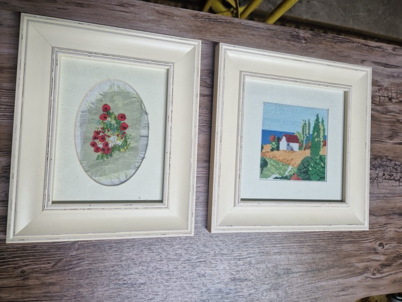 Embroidered Tapestry Framed Pictures floral poppy cottage