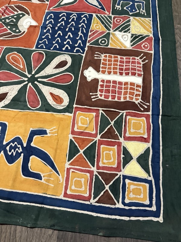Vintage Hand Dyed Batik Cotton Canvas Textile Tribal Tapestry Africa 57” gallery