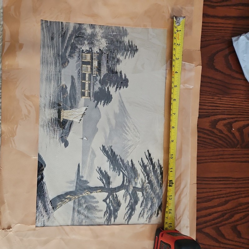 Vintage Silk Embroidered picture Japanese Landscape frame