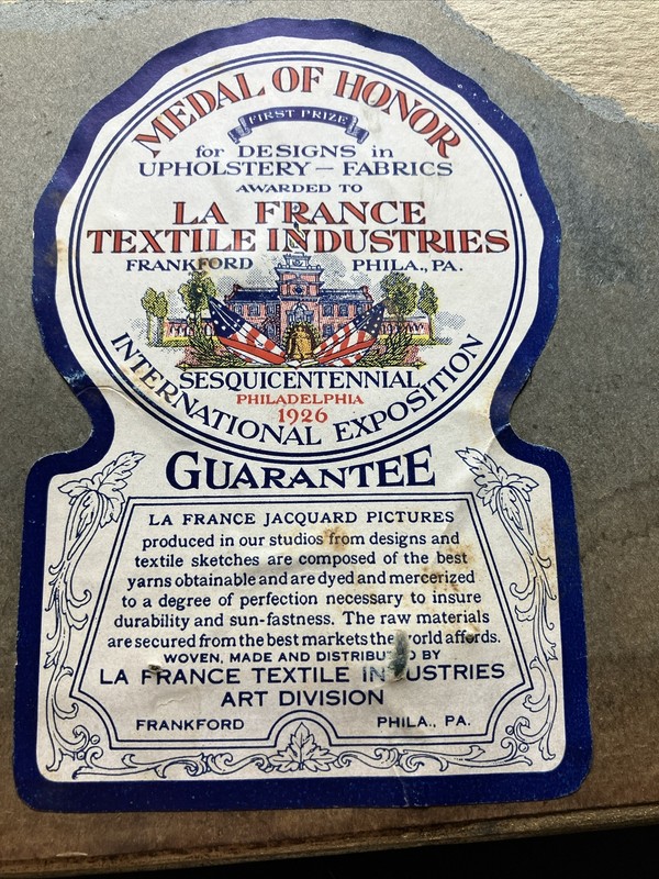 Antique La France Textile Industries Jacquard Fabric Farm Scene Over A Mirror gallery