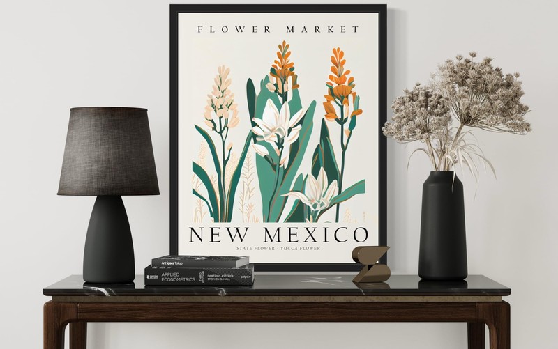 New Mexico Flower Market Art Print Poster State Wall Art, Botanical Floral Ar... gallery