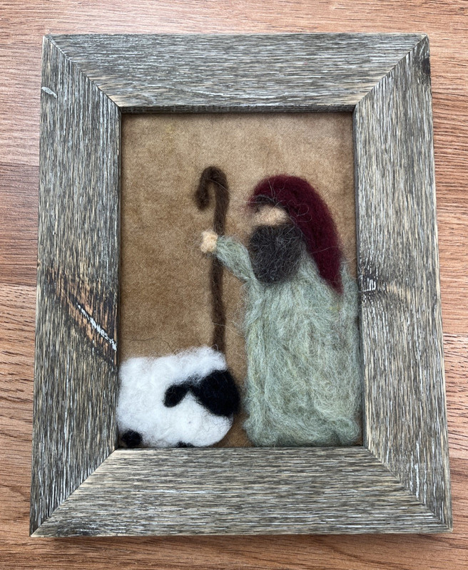 Needle Felting Framed Art Shepard and Sheep Nativity- Hang or Tabletop
