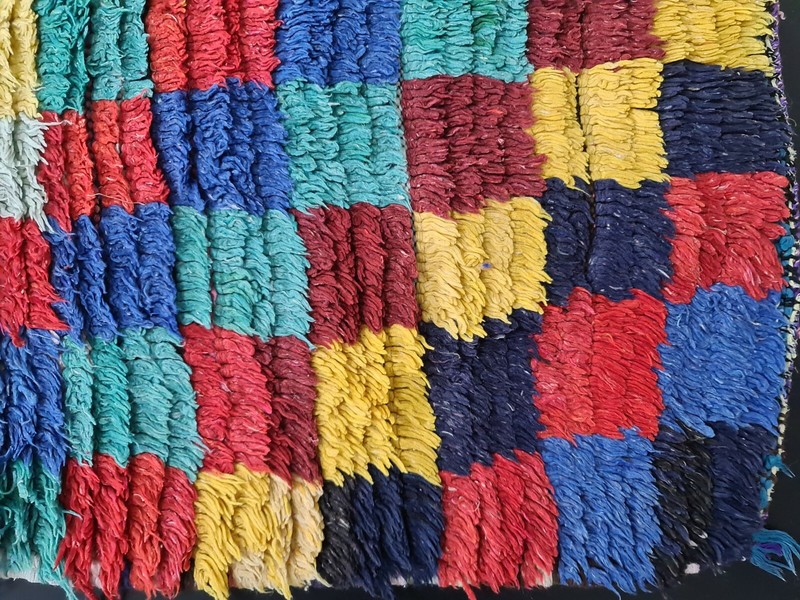 Moroccann Vintage Handmade Runner Rug 2'7x11'7ft Checkered Colorful Cotton Rug gallery