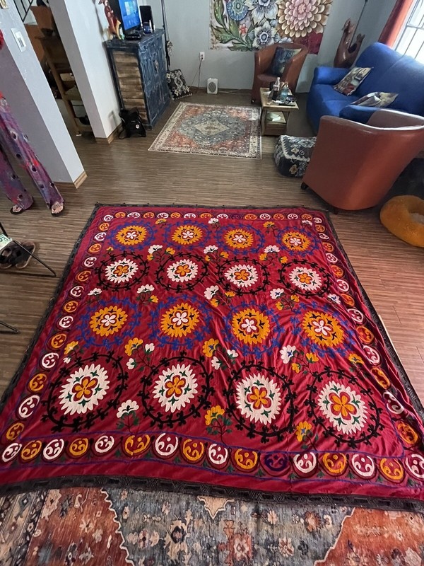 Antique Rare Handmade heirloom Suzani Textile Uzbek Handmade gallery