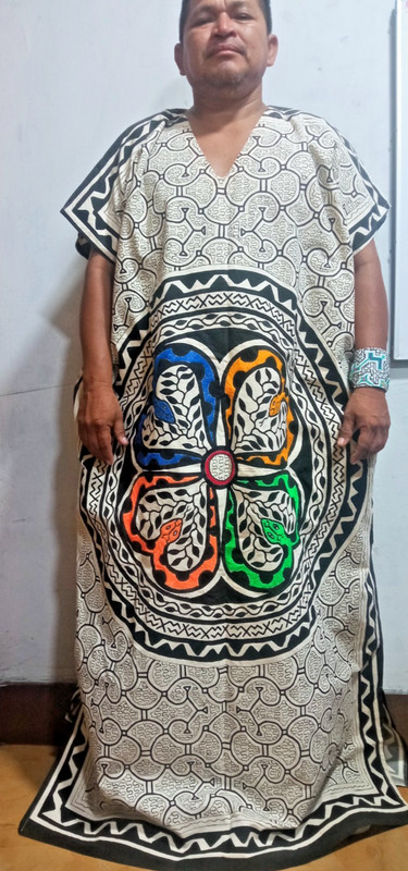 Shipibo Native Unisex Hand painted & embroidery Kene design Cushma 61″x35″
