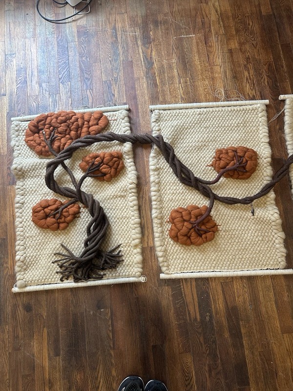 Vintage 1980s Tree Of Life 3 Panel Fiber Wall Art Retro MCM gallery
