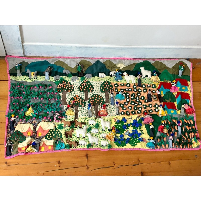 Peruvian artillery textile folk art colorful wall hanging handmade - 5 feet wide