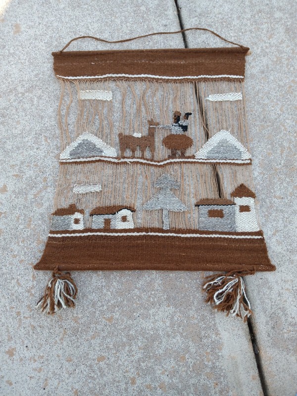 VTG Peruvian Woven Loom Art Tapestry Wall Art Hanging Folk Art Llama