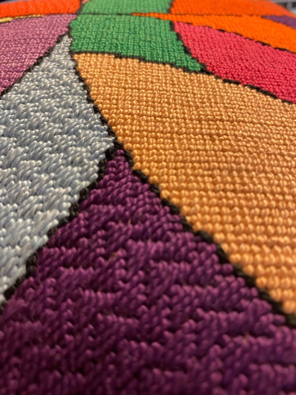 ROYGBIV: 14″ x 14″ Pillow Handmade Needlepoint Bright Colors Mod Psychedelic