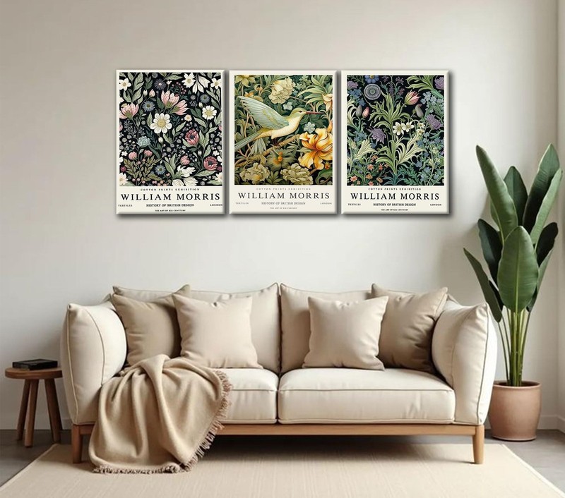 3Pcs William Morris Canvas Wall Art Set Vintage Botanical Flowers and Birds P... gallery