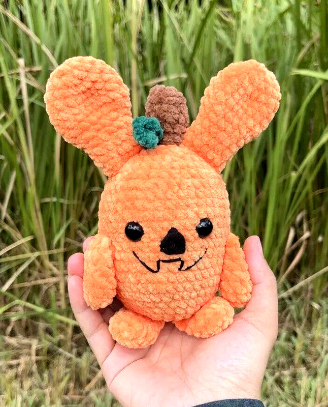 Handcrafted Stuffed Halloween Pumpkin Amigurumi Orange Bunny Plushy Gift Soft gallery