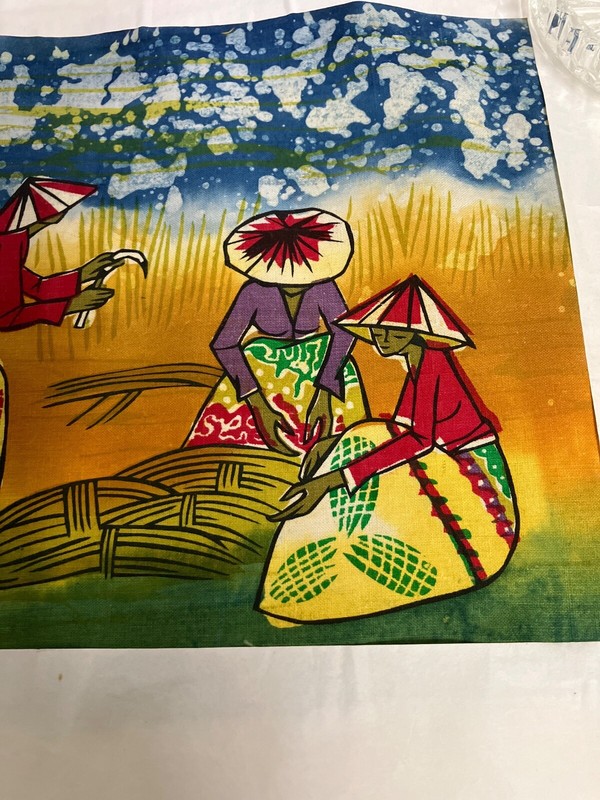 SALE!-AFRICAN or CARIBBEAN BATIK PAINTING FAMILY HARVEST IN THE FIELDS gallery