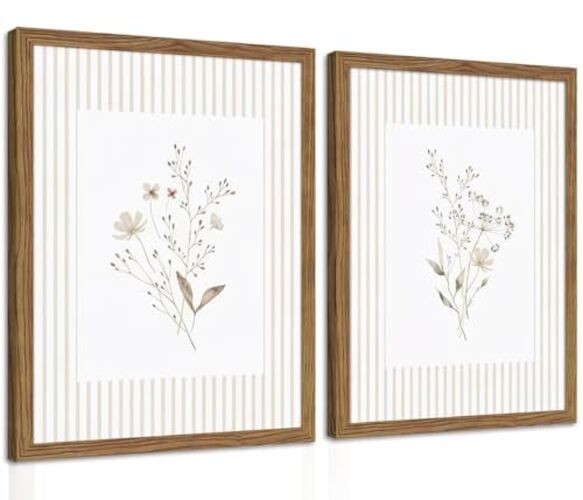 Neutral Wildflower Wall Art Set of 2, Vintage 16L» x 12W» Pink Flowers Framed