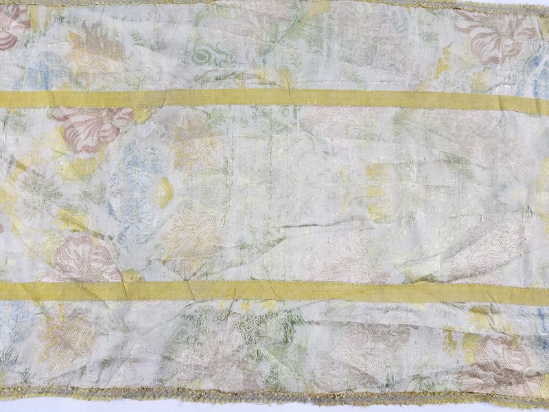 Antique French Silk Brocade Floral Panel with Metallic Lace 88x46cm gallery