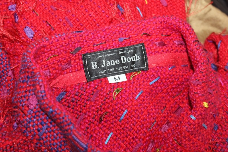 B Jane Doub Sz S M Rich Red Purple Hand-Woven Fiber Art-to-Wear Coat Jacket gallery