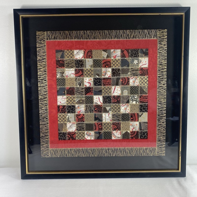 Original Fiber Art Abstract Mary Hambly Paper Piecing Machine Stitch Checkered