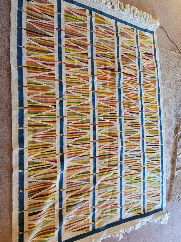 vintage hand woven rug 108" X 84" SOUTHWEST NAVAJO ZAPOTEC GIANT SIGNED 1983 gallery