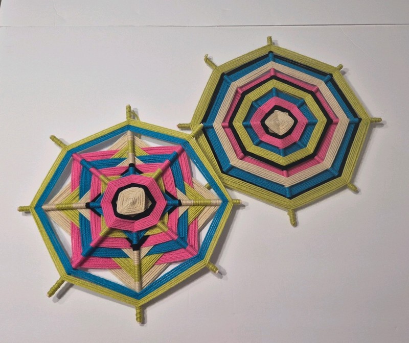 ​Set of 2 Handmade Yarn Mandalas 11" Ojo de Dios Wall Decor Colorful Boho Woven gallery