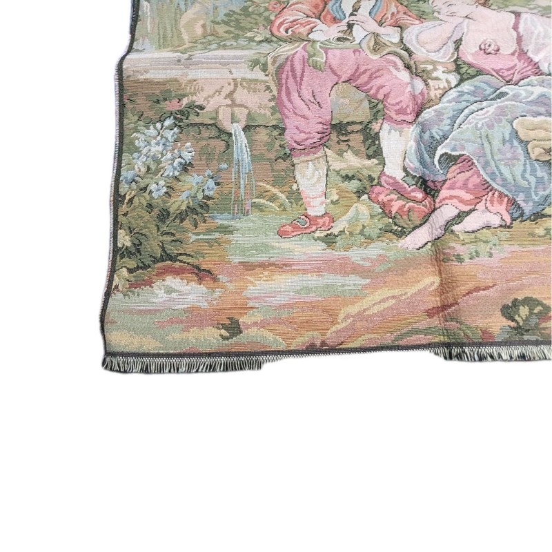 Vintage Italian Tapestry Square Man Playing Music For Seated Woman 19” gallery