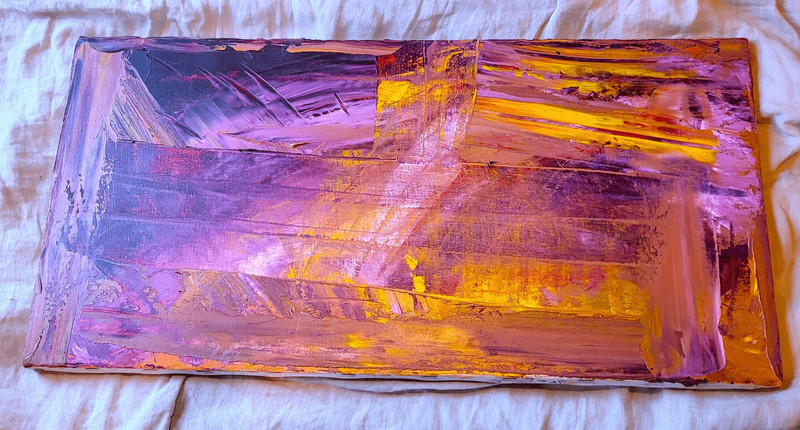 Brebitz Original Oil Painting Abstract Purple Yellow 24in long by 12in wide
