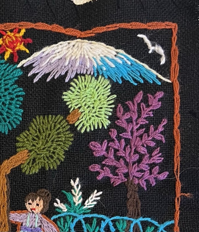 Vintage Chilean Folk Art Arpillera Embroidery Wall Hanging Children Andes 13x13 gallery
