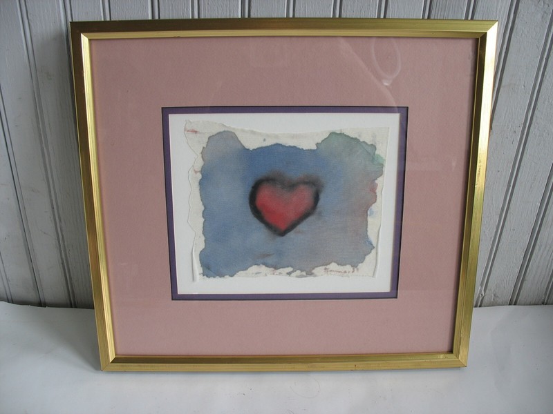 Framed signed & Dated fabric Textile art BLEEDING HEART CA