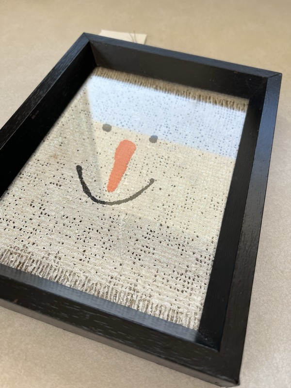 Smiling Snowman Framed Photo-Art Piece 9x7 inches freestanding or Hanging Black gallery