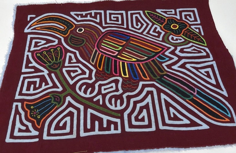 Colombian Kuna Mola Panel, Fiber Art VTG Parrot Colorful Embroidery Cotton