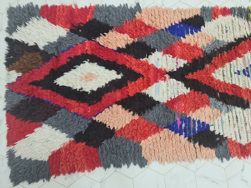 Moroccan Handmade Vintage Runner Rug 2'4"x11'9"Geometric Berber Red Black Carpet gallery