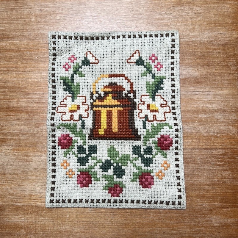 Vintage Cross Stitch Needlepoint Danish Textile Art 1970s boho retro cottagecore gallery