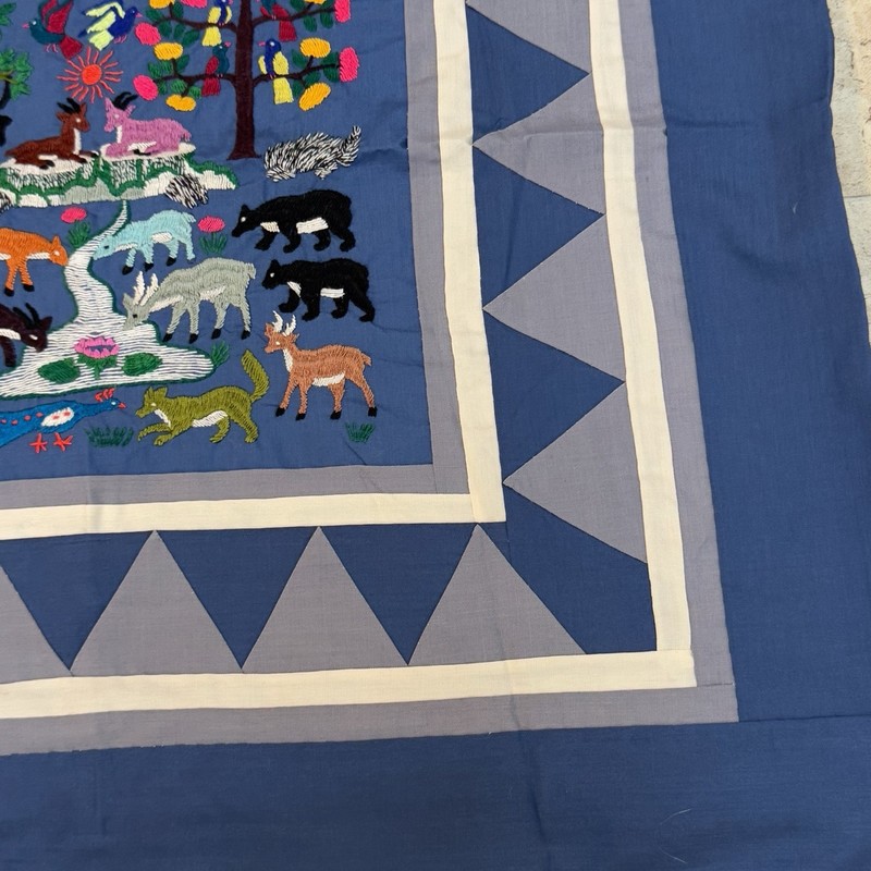 Traditional Hmong Animal Embroidered Story Cloth Vintage Handstitched 22 X 23 gallery