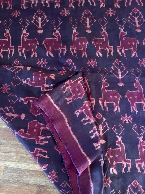 Silk Pidan Pedan Ikat Antelope Figurative Textile Fabric Purple Cambodia 116x37” gallery