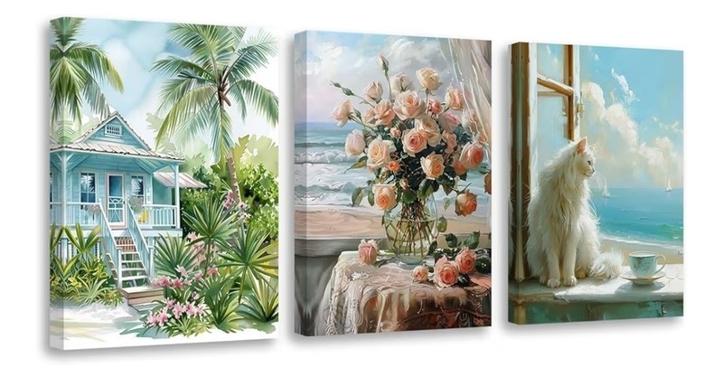 Beach Canvas Wall Art Decor: 3 Pieces Bedroom Coastal Picture Seaside Pathway…