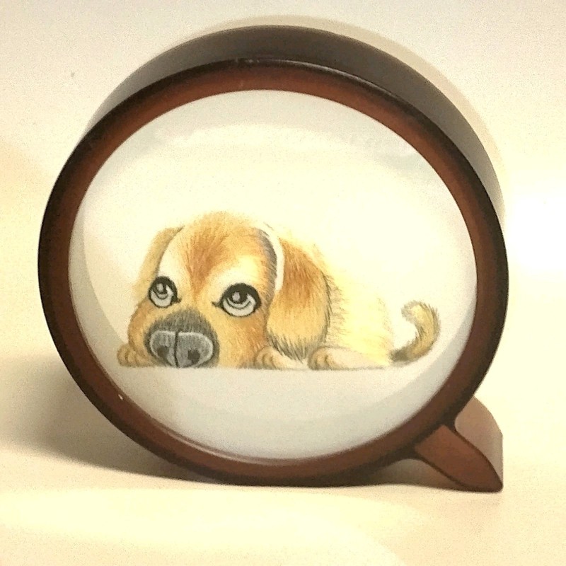 Chinese Silk Embroidery Round Double Sided Framed Puppy Dog Stitch Metallic Shu gallery