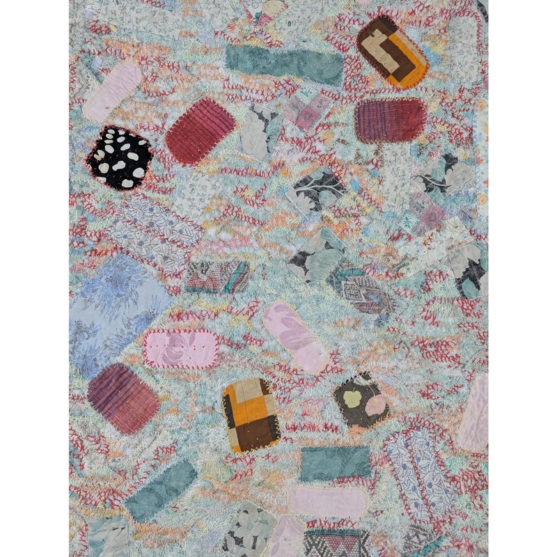 Vintage Victorian Style Handmade Patchwork Multicolor Textile 57x31in gallery