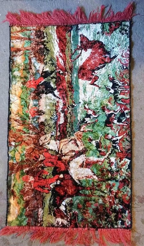 Vintage Silk Tapestry. English Deer Hunt Scene. Fringed.