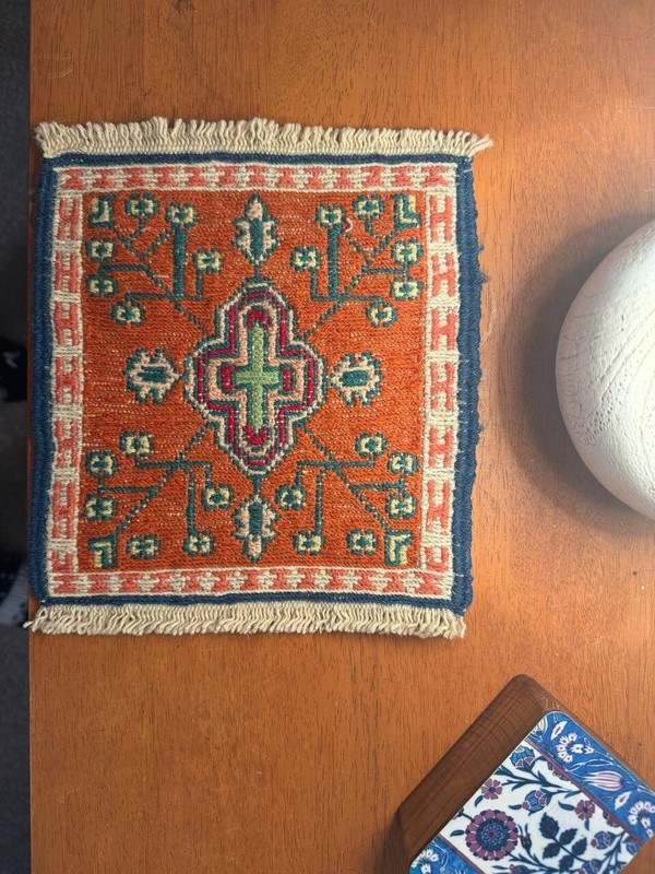 Handwoven Persian Wool kilim Coaster Geometric Design, 7*7 in, decoration