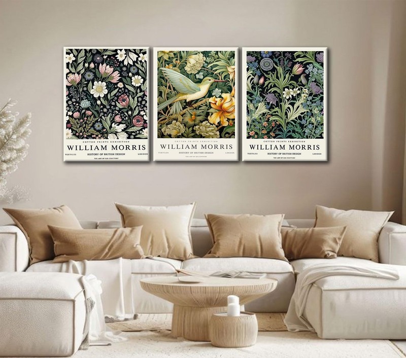 3Pcs William Morris Canvas Wall Art Set Vintage Botanical Flowers and Birds P... gallery