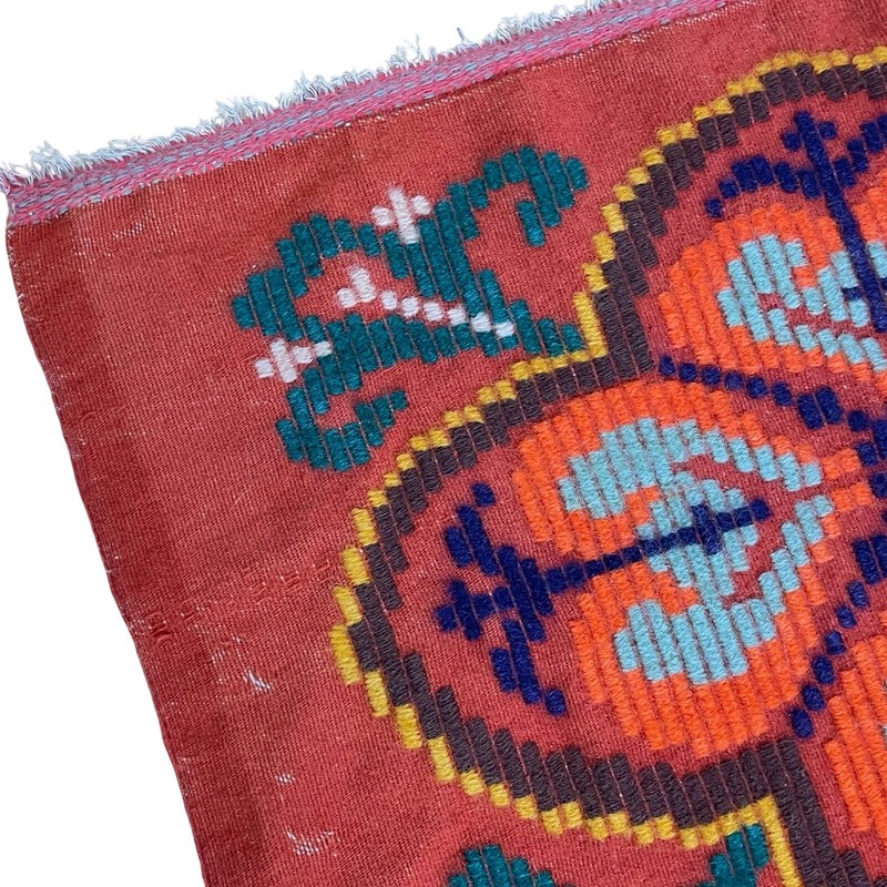 Vintage Wool Handmade Middle East Orange Blue Geometric Kilim Wall Hanging/Rug gallery