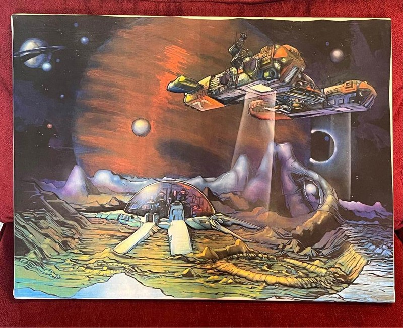 Vintage VTG Puffy Art Soft Canvas Space Station Moon Base