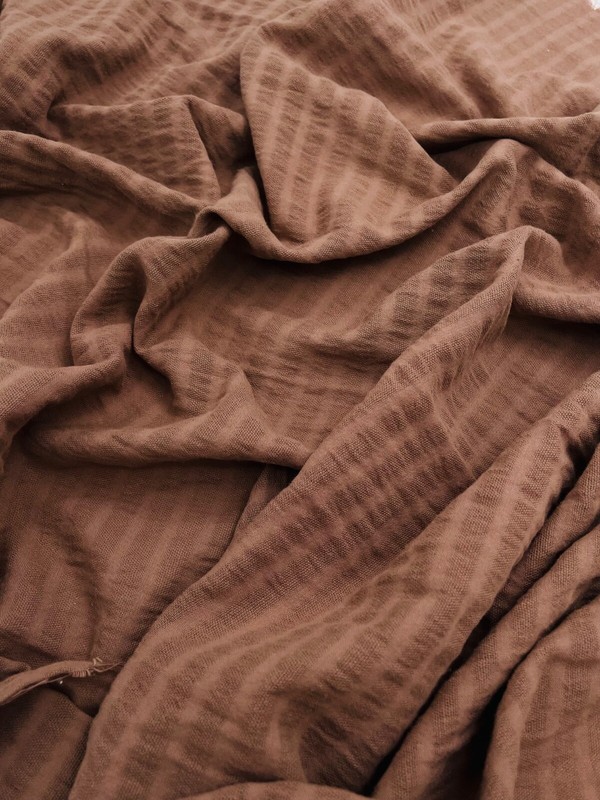 Stripe Cotton Fabric, Black, Khaki, Ivory, Brown, White, By 2 Yards. gallery