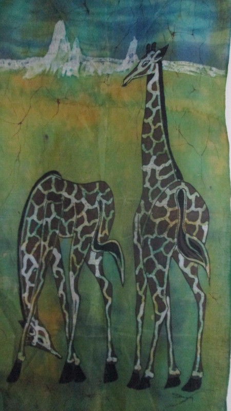 Giraffes Art Hand Painted Fabric 33" X 16 1/2" Large Cloth Wall Textile Giraffe gallery