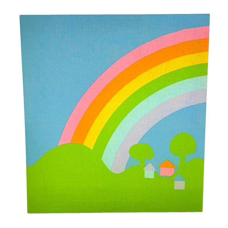 Tampella Sateensaari Rainbow Fabric Wall Hanging Finland 1976 MCM Screenprint