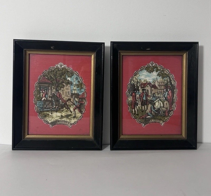 Set of 2 Vintage Cottage Crafts Fabric Sculpture Limited Edition Framed Art
