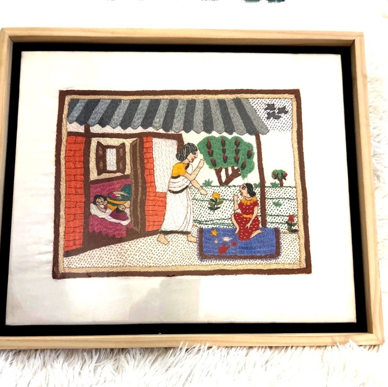 Pre Owned Handcrafted Aarong Embroidered Framed Art Multicolor