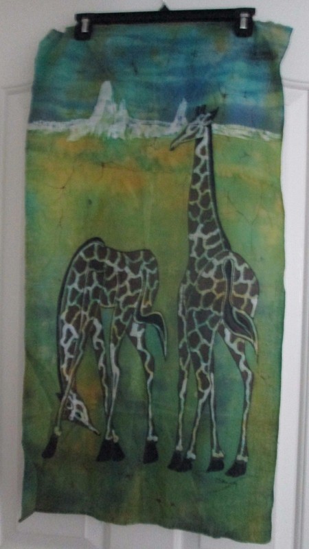 Giraffes Art Hand Painted Fabric 33" X 16 1/2" Large Cloth Wall Textile Giraffe gallery
