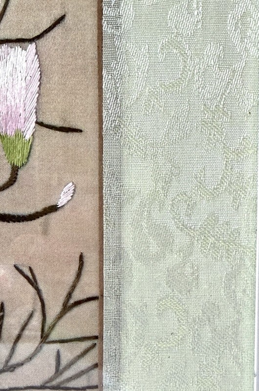 Vintage Magnolia Embroidery Framed Textile Art 32cm Floral Wall Decor Gallery VG gallery