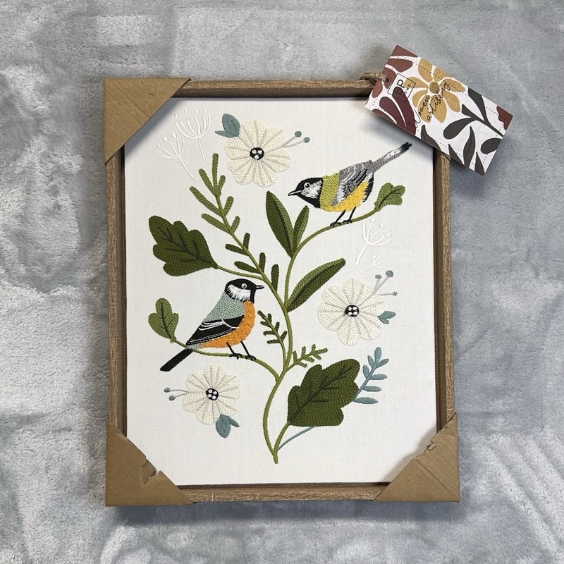 BP Home Woven Artistry Embroidered Textile Wall Art Birds and Flowers 12”x15”