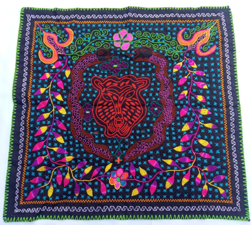 Shipibo Native Hand Embroidery Jaguar & Anaconda 29.50″ X 28″